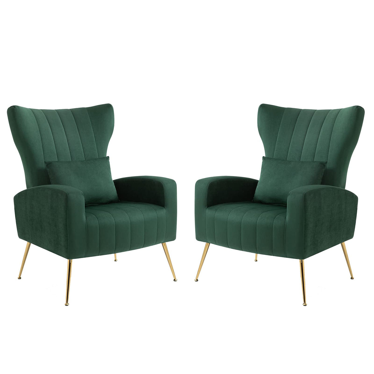 Green Velvet Accent Chairs Set of 2 with Lumbar Pillow N631077