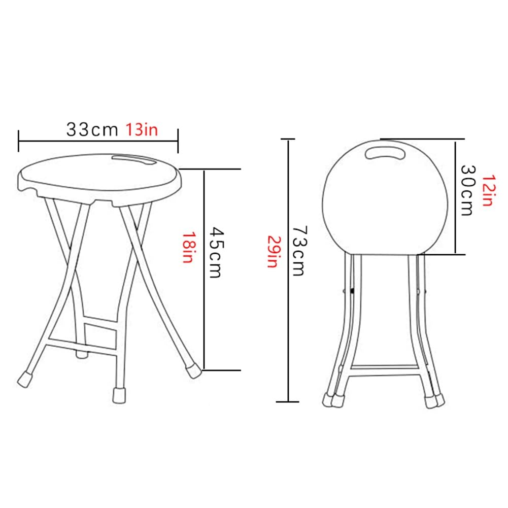 18 Inch Portable Folding Stool with Handle, Round Plastic 500lbs Capacity Black P540
