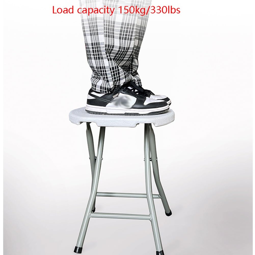 18 Inch Portable Folding Stool with Handle, Round Plastic 500lbs Capacity Black P540