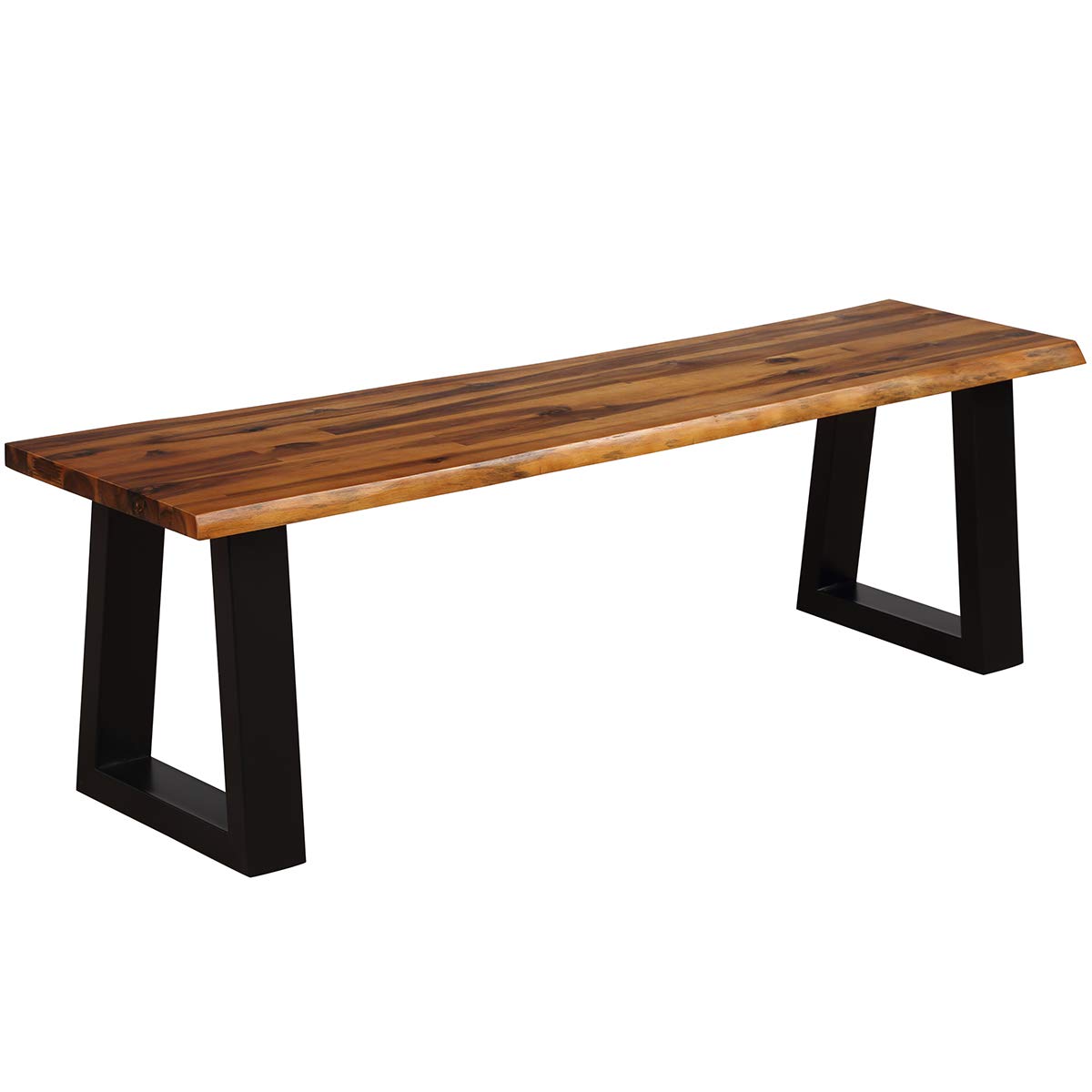 57.5" Live Edge Acacia Wood Outdoor Dining Bench with Metal Legs X961166