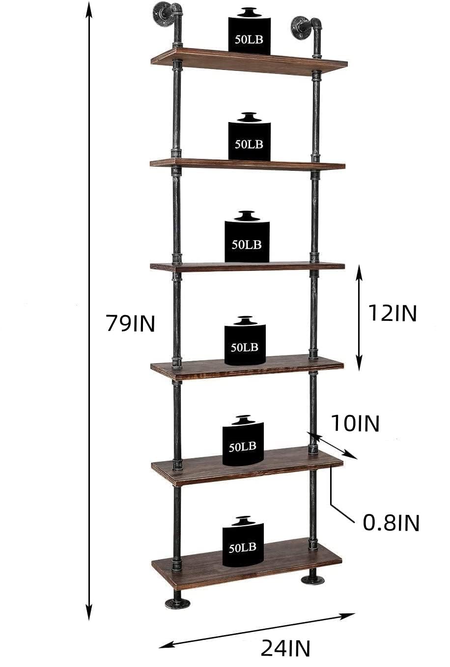Industrial Pipe Rustic Wood Bookshelf R588