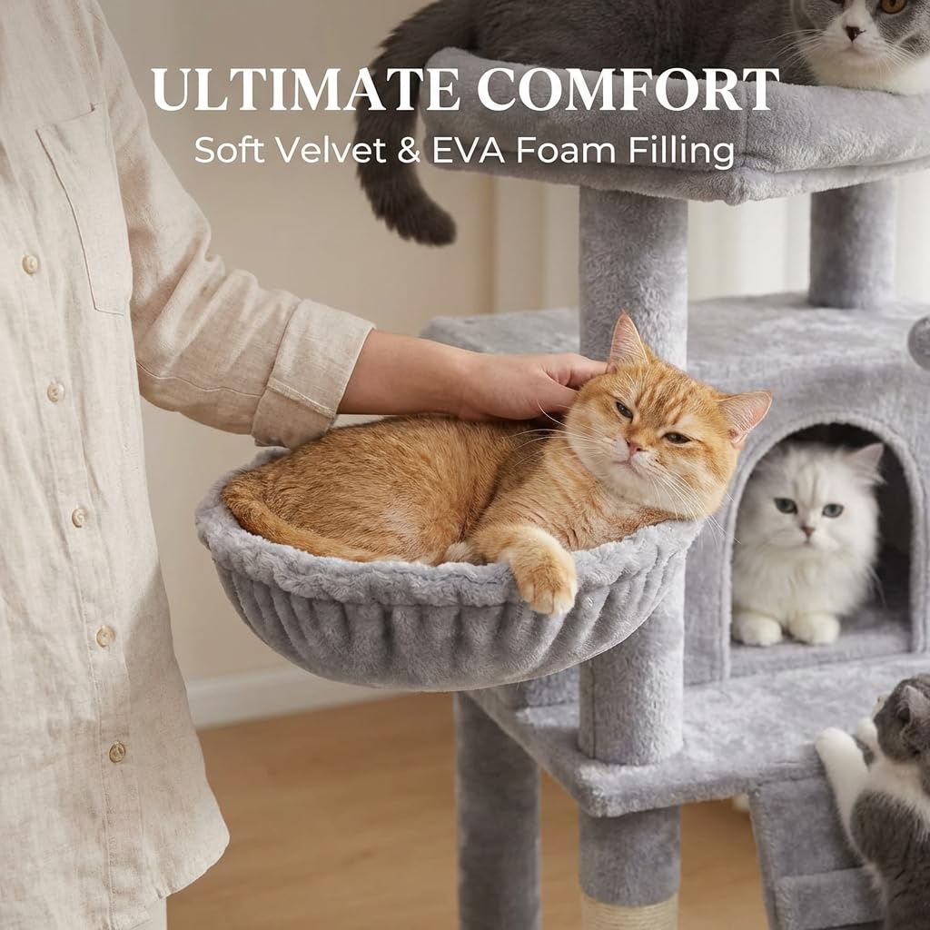 71-Inch Multi-Level Tall Cat Tree with Hammock and Cat Cave D696884