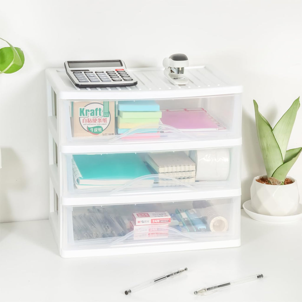 White 3 Drawer Plastic Stackable Storage Organizer F18057