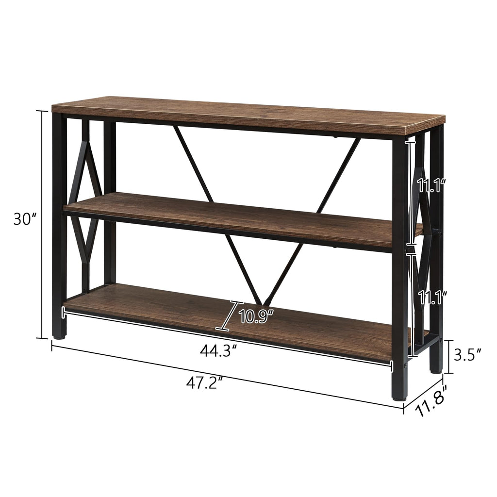 Brown 47 Inch Sofa Console Table with 3 Tier Bookshelf N318
