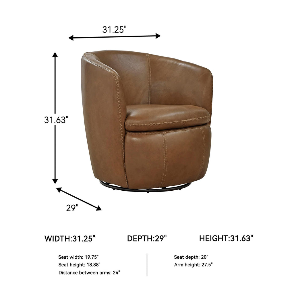Top Grain Leather Swivel Barrel Chair N9805