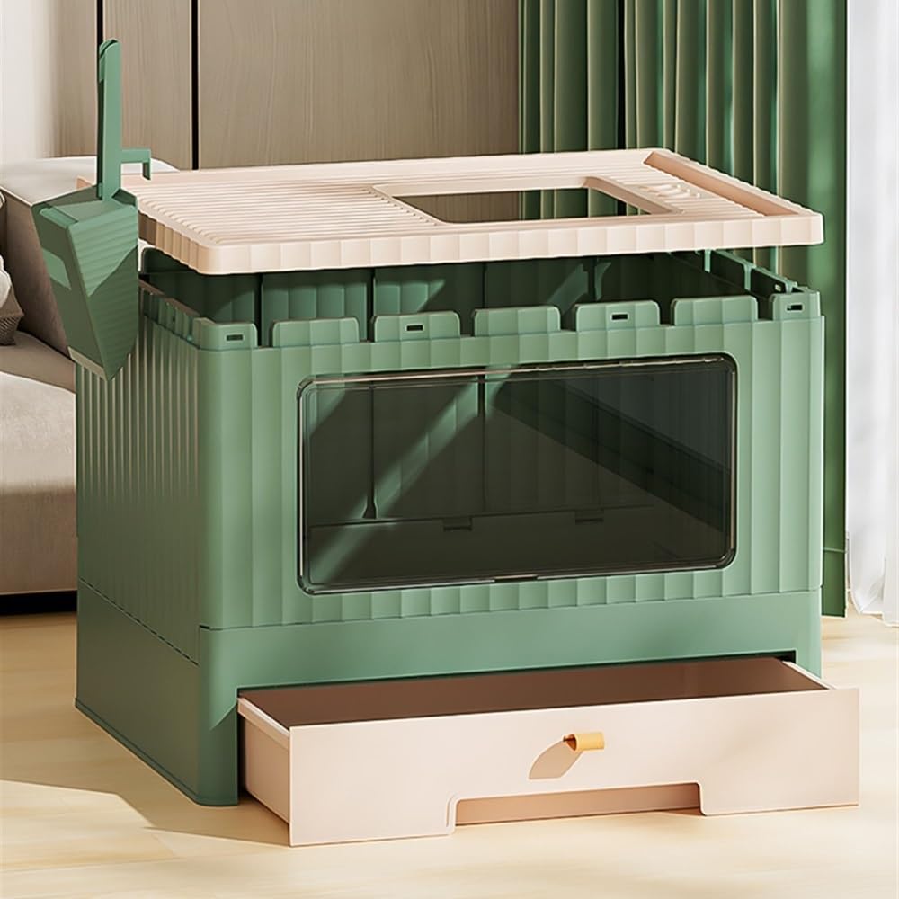 Foldable Cat Litter Box with Lid & Scoop T6274