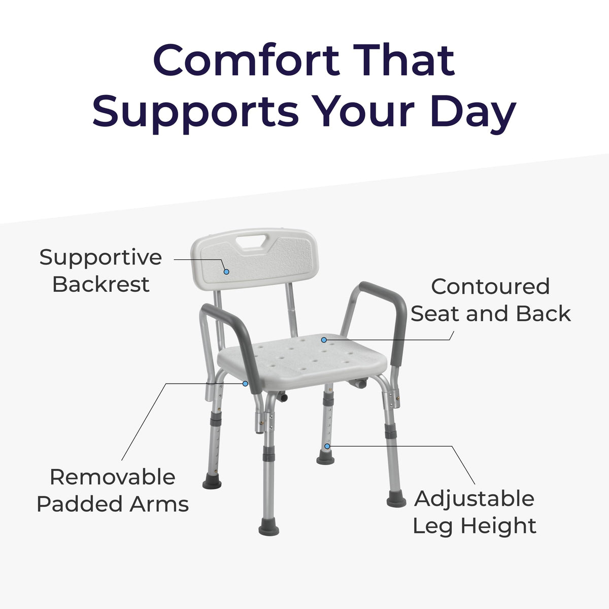 White Shower Chair with Back and Padded Arms S7430