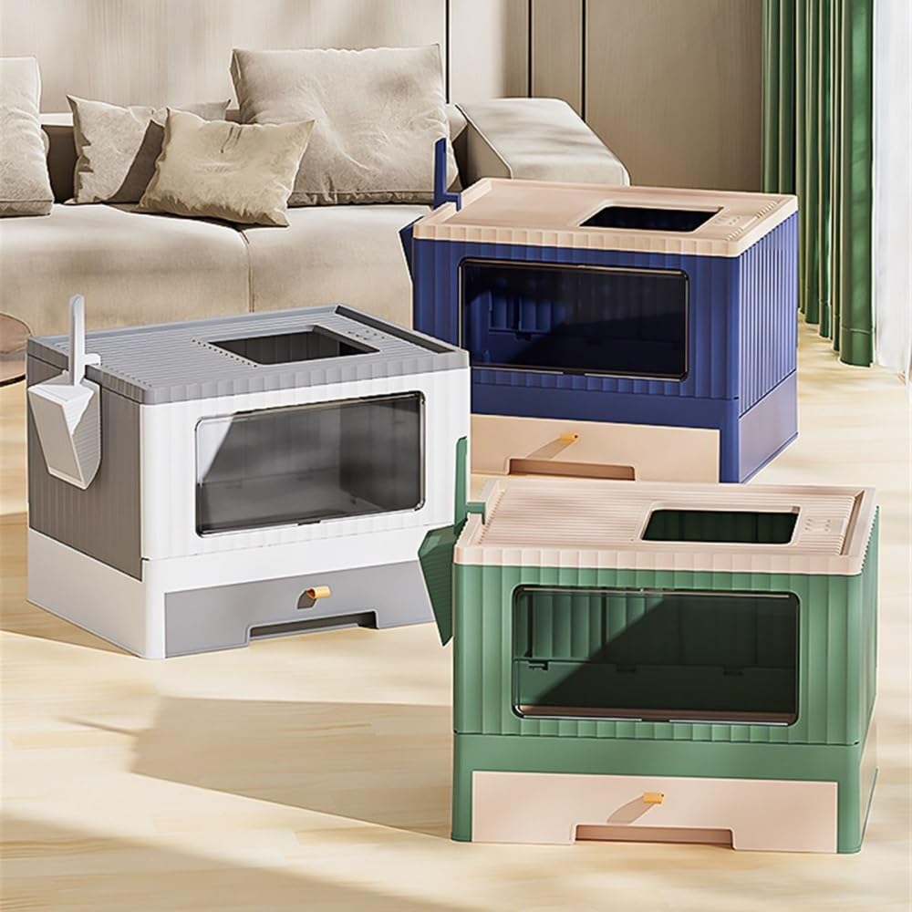 Foldable Cat Litter Box with Lid & Scoop T6274
