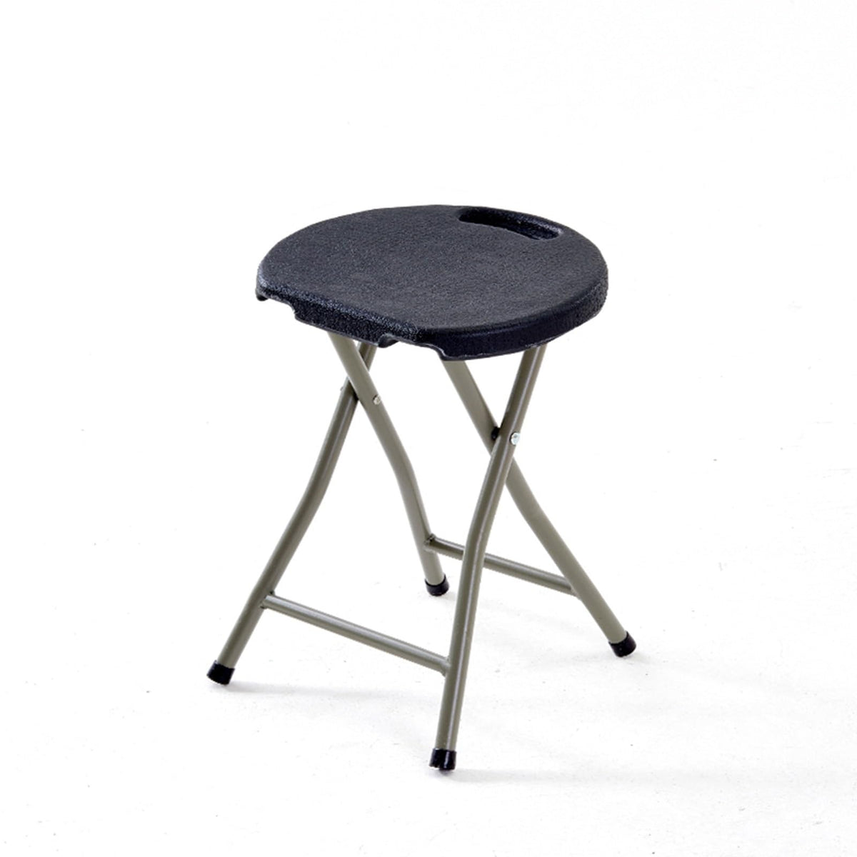 18 Inch Portable Folding Stool with Handle, Round Plastic 500lbs Capacity Black P540