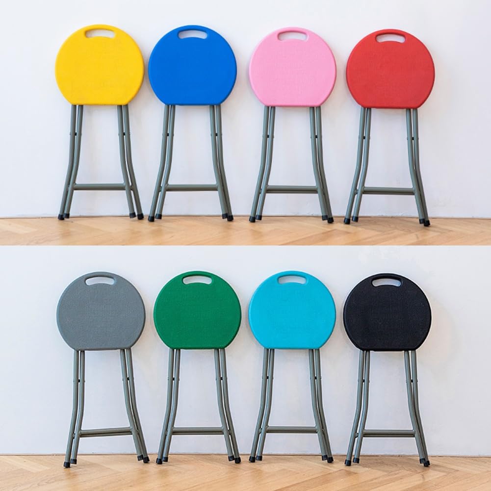 18 Inch Portable Folding Stool with Handle, Round Plastic 500lbs Capacity Black P540
