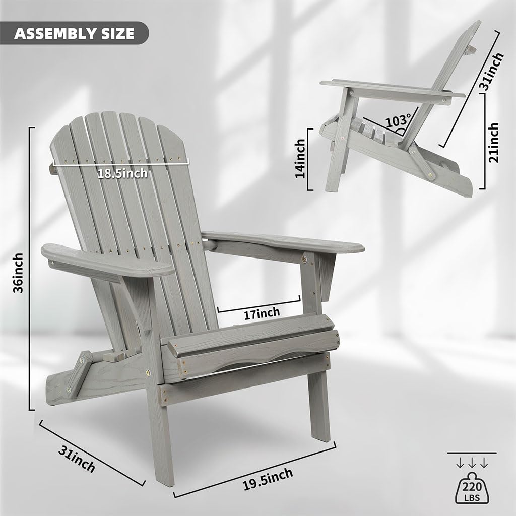 Folding Adirondack Chair Set of 2 HDPE All-Weather Outdoor Chair with Cup Holder Z757