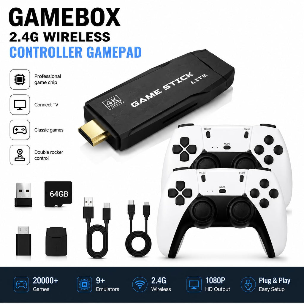 Wireless Retro Game Console with 2 Black Controllers O303
