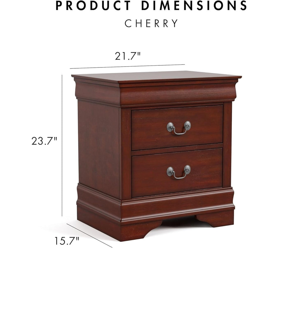 Dark Cherry 2 Drawer Solid Wood Nightstand U197296