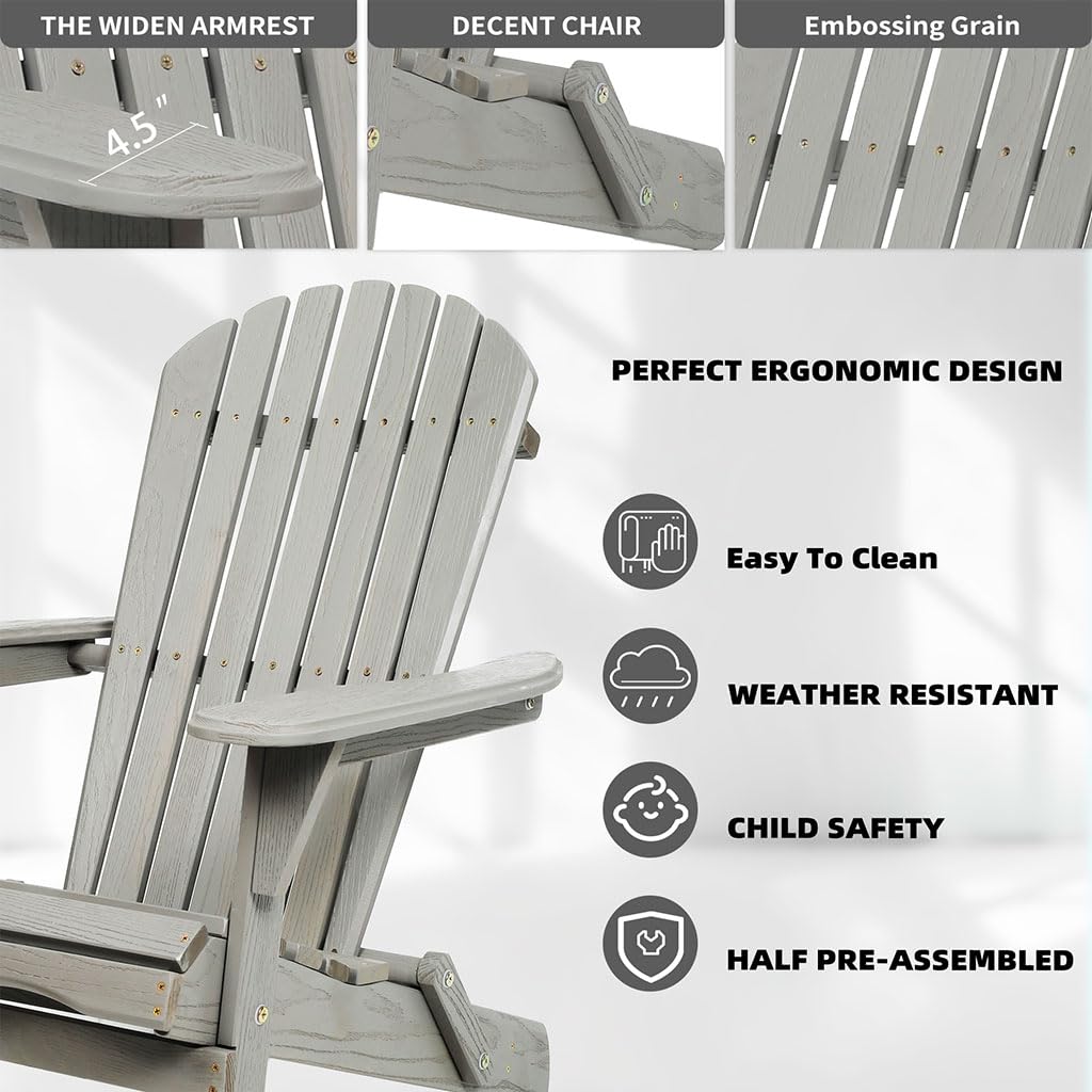 Folding Adirondack Chair Set of 2 HDPE All-Weather Outdoor Chair with Cup Holder Z757