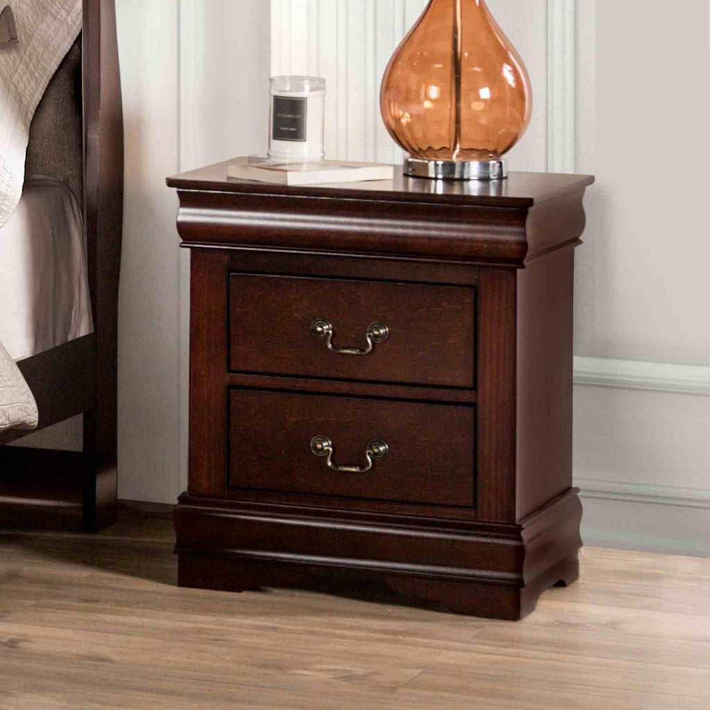 Dark Cherry 2 Drawer Solid Wood Nightstand U197296
