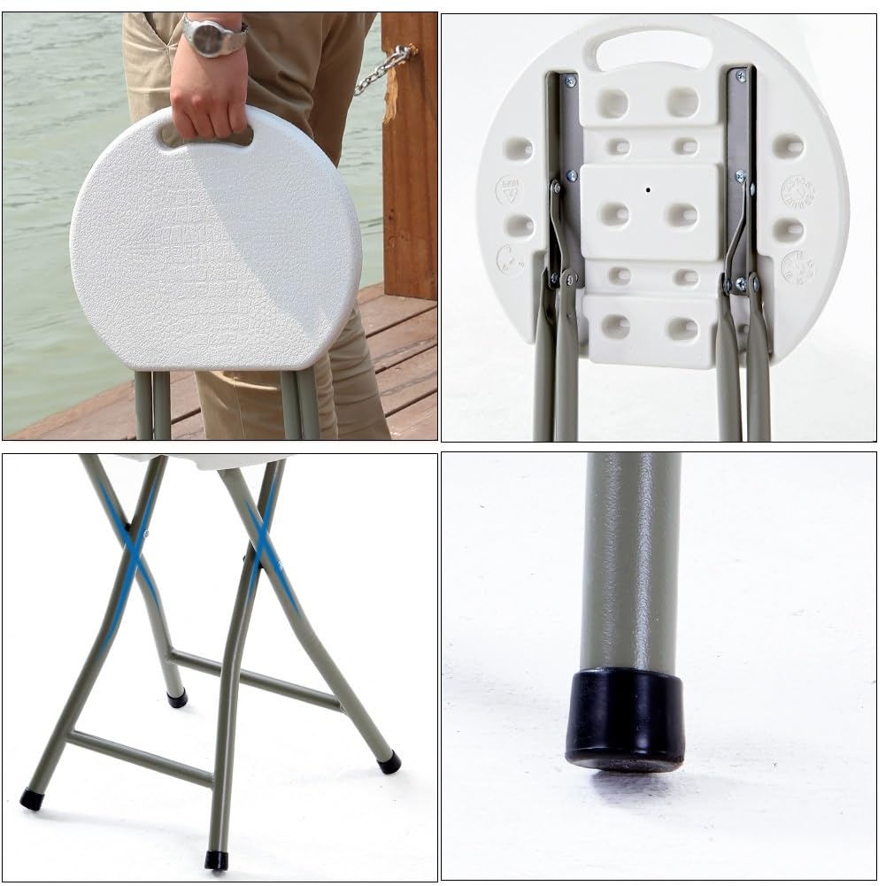 18 Inch Portable Folding Stool with Handle, Round Plastic 500lbs Capacity Black P540