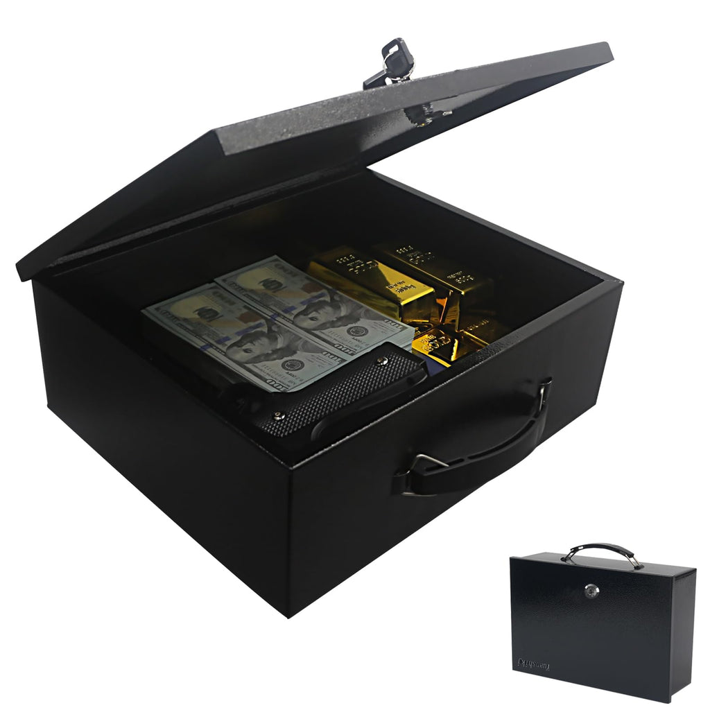 Fireproof Key Lock Steel Security Safe Box, 0.38 Cu Ft, Black G306