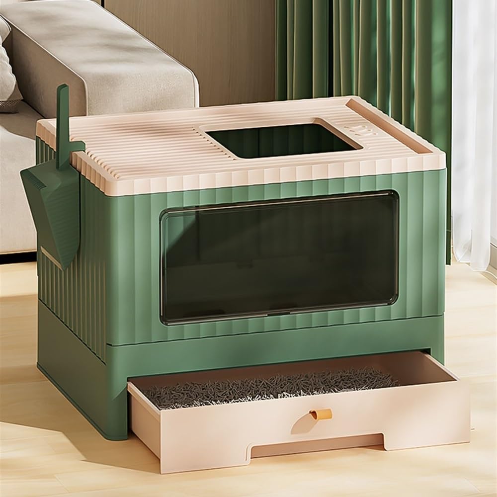 Foldable Cat Litter Box with Lid & Scoop T6274