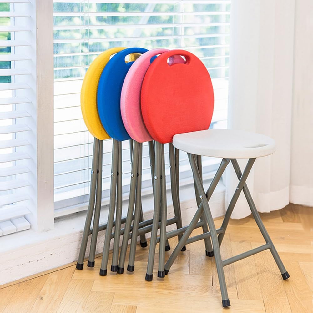 18 Inch Portable Folding Stool with Handle, Round Plastic 500lbs Capacity Black P540