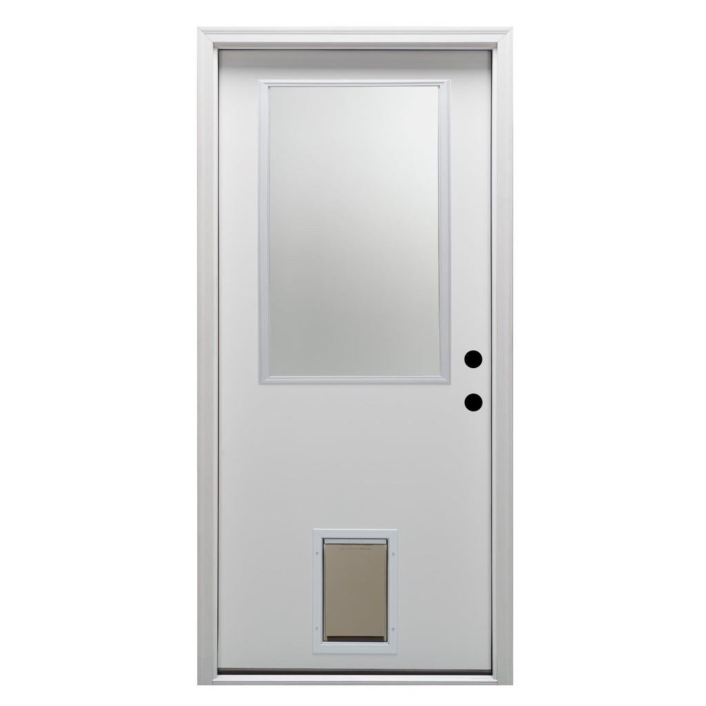 Steel Primed Left Hand In-Swing Prehung Front Door with Pet Door Clear Glass 36" x 80" H533657