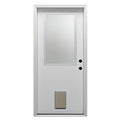 Steel Primed Left Hand In-Swing Prehung Front Door with Pet Door Clear Glass 36" x 80" H533657