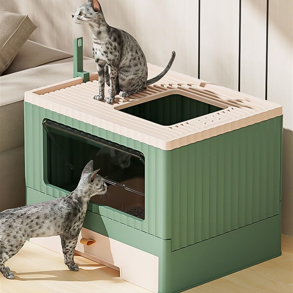 Foldable Cat Litter Box with Lid & Scoop T6274