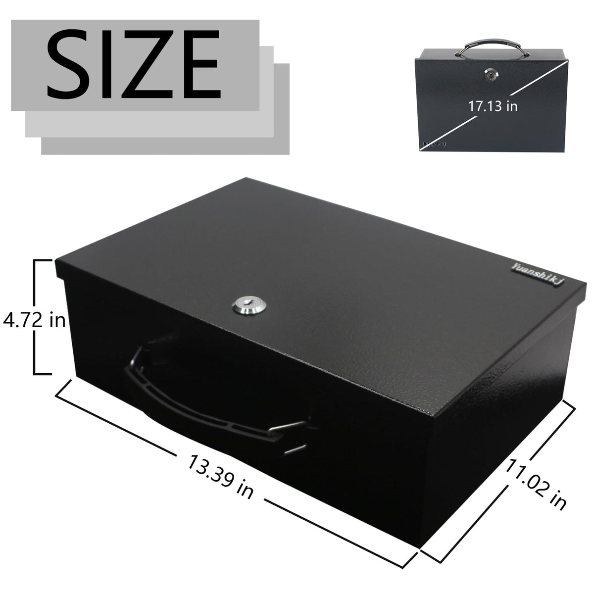 Fireproof Key Lock Steel Security Safe Box, 0.38 Cu Ft, Black G306