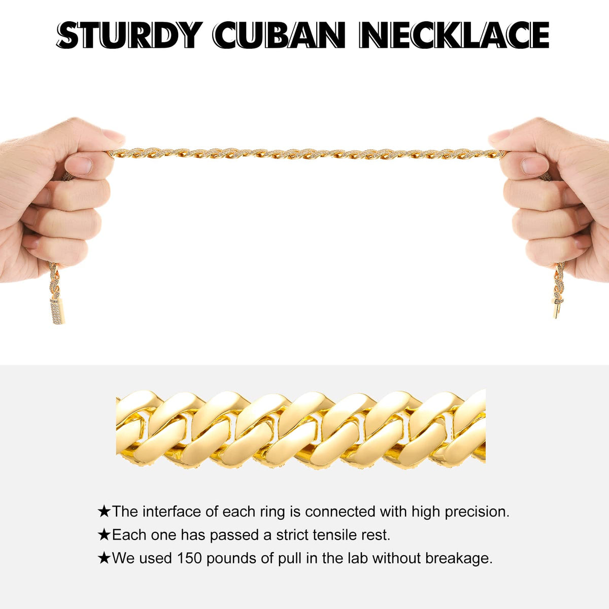 Moissanite Cuban Link Chain Necklace 18k Gold Plated 925 Sterling Silver M978168