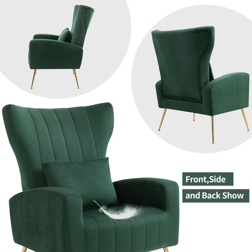 Green Velvet Accent Chairs Set of 2 with Lumbar Pillow N631077