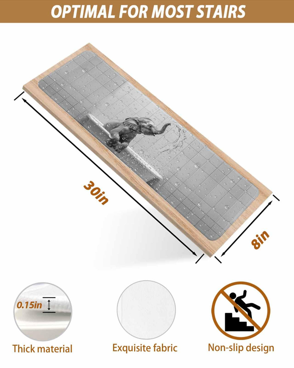 Grey Peel and Stick Stair Treads 8''x30'' 10PCS O715