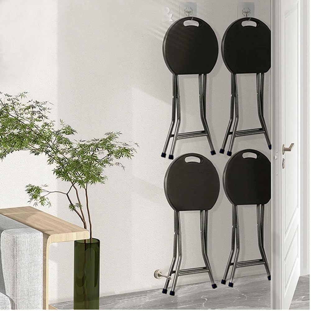 18 Inch Portable Folding Stool with Handle, Round Plastic 500lbs Capacity Black P540