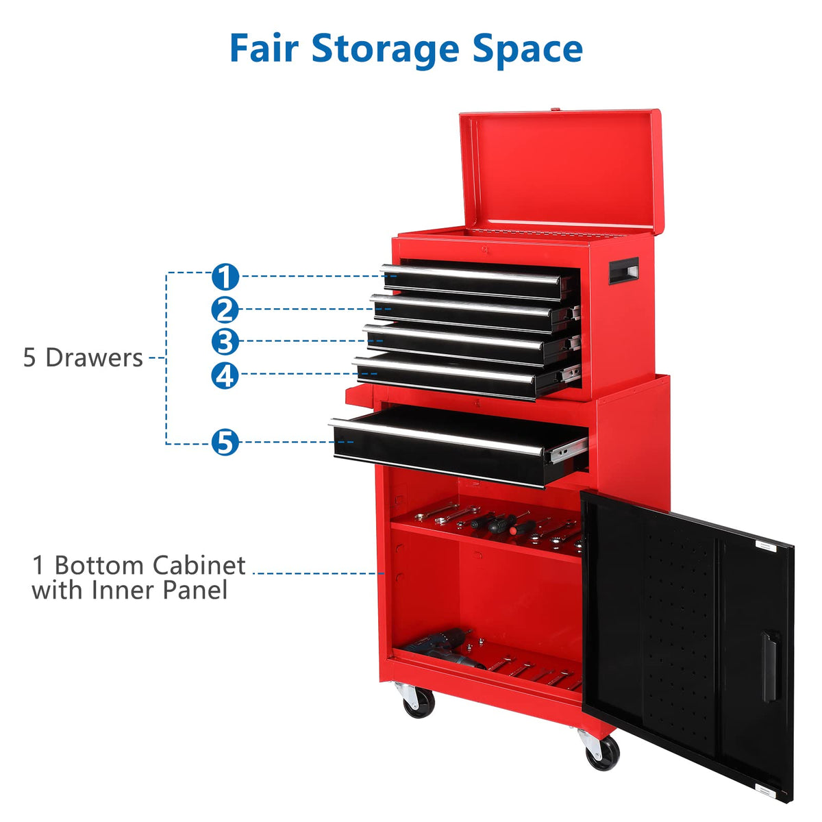 5 Drawer Rolling Tool Chest with Lockable Wheels Y70997
