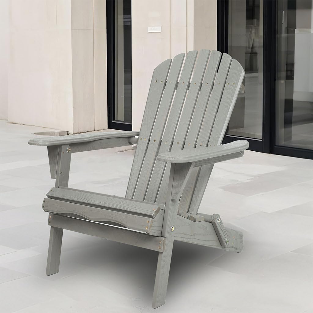 Folding Adirondack Chair Set of 2 HDPE All-Weather Outdoor Chair with Cup Holder Z757