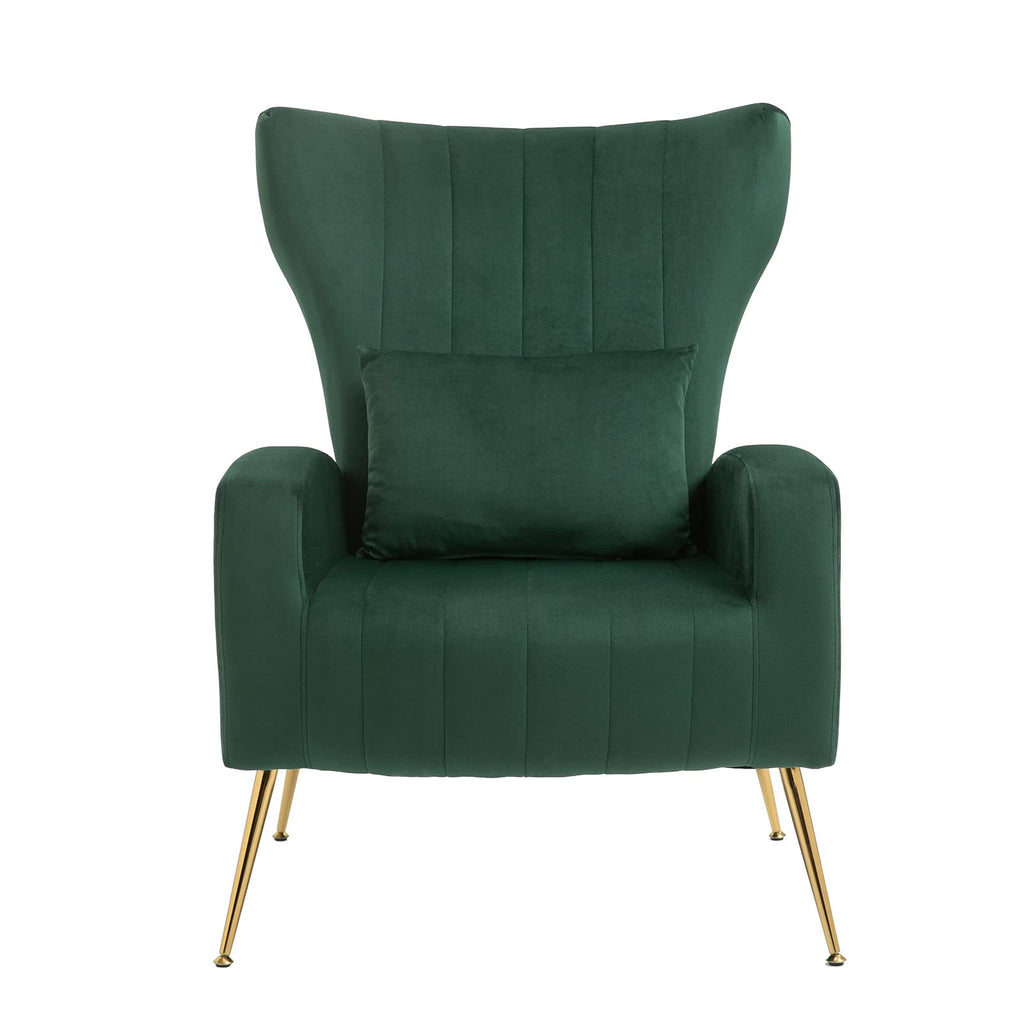 Green Velvet Accent Chairs Set of 2 with Lumbar Pillow N631077