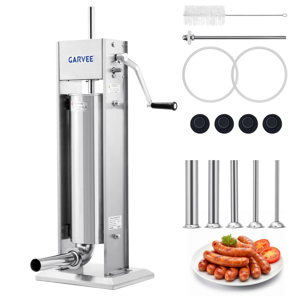 3L Stainless Steel Manual Sausage Stuffer with 5 Filling Tubes Q976