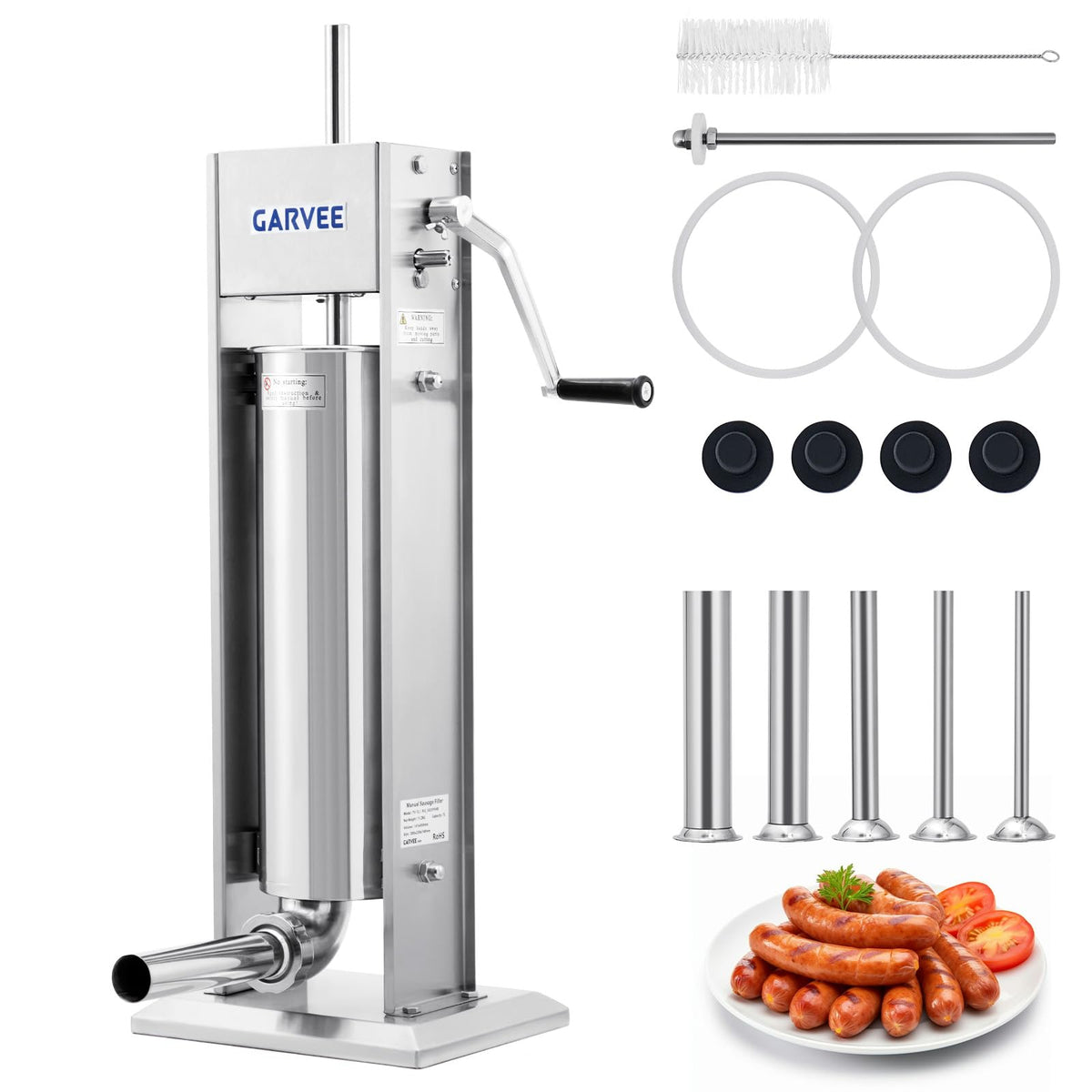 3L Stainless Steel Manual Sausage Stuffer with 5 Filling Tubes Q976