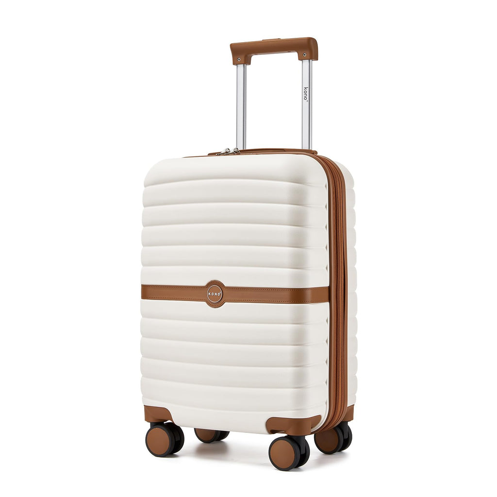 Expandable Carry On Luggage with Spinner Wheels, 20 Inch Hardshell Suitcase with Lock, White/Brown R830811