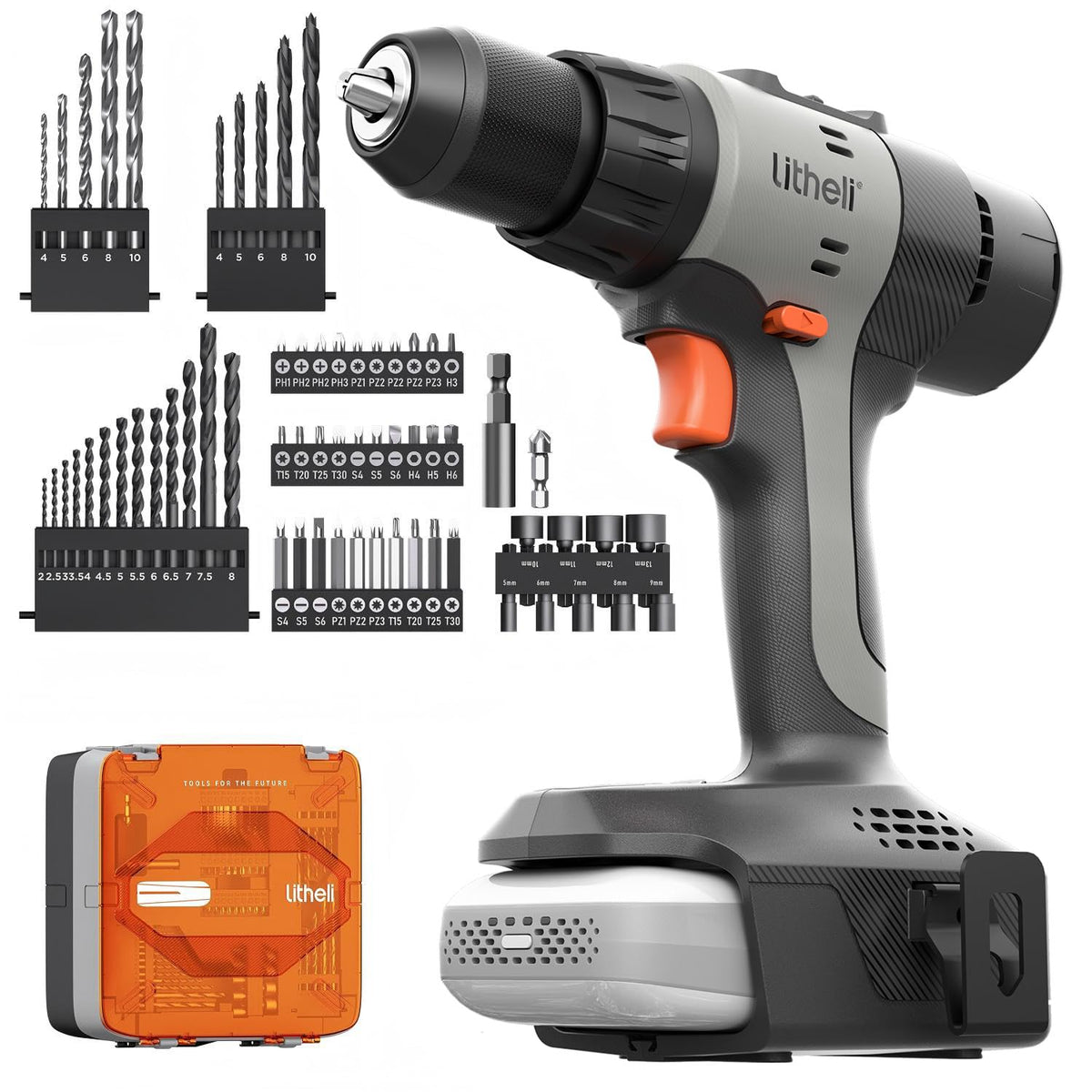 20V Cordless Drill Set 1/2-Inch Keyless Chuck 64-Piece Tool Kit with Bag P848768
