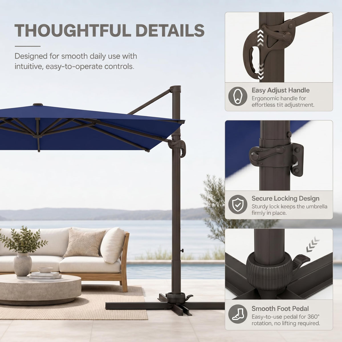 Large Square Cantilever Patio Umbrella with Aluminum Pole F66376
