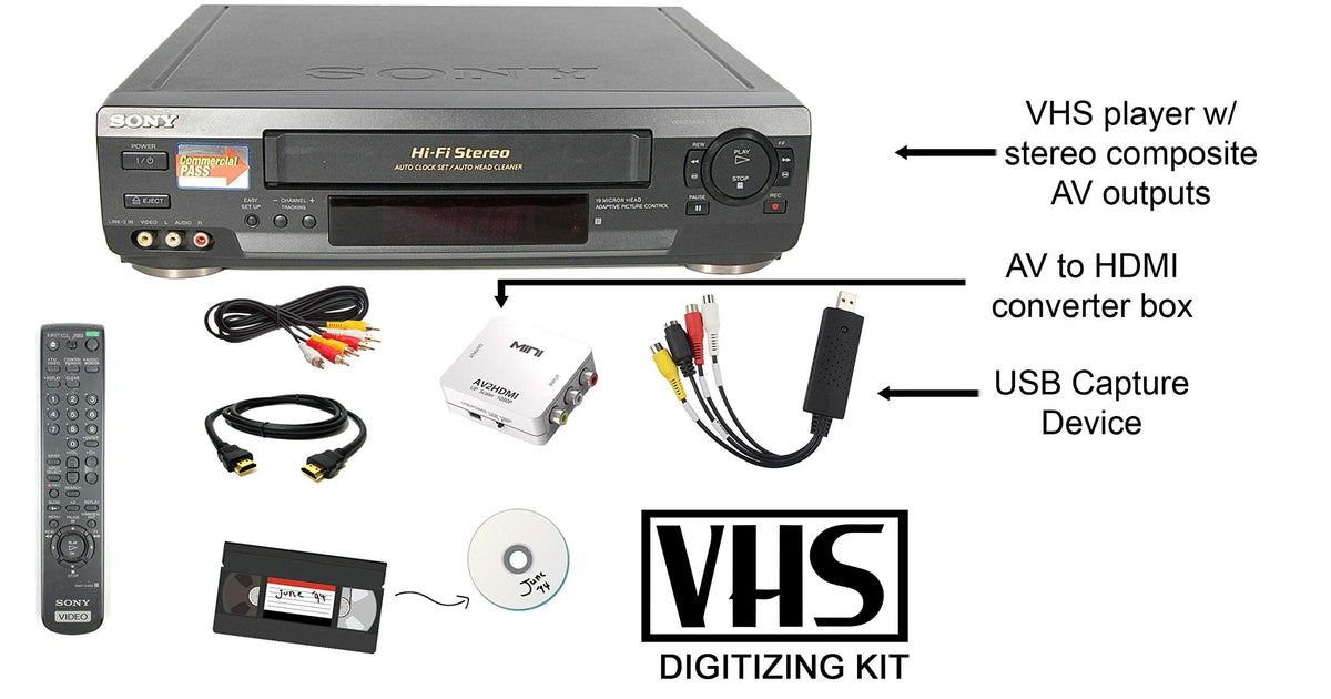 VCR VHS Transfer Bundle with Remote, USB Adapter, HDMI Converter N29210