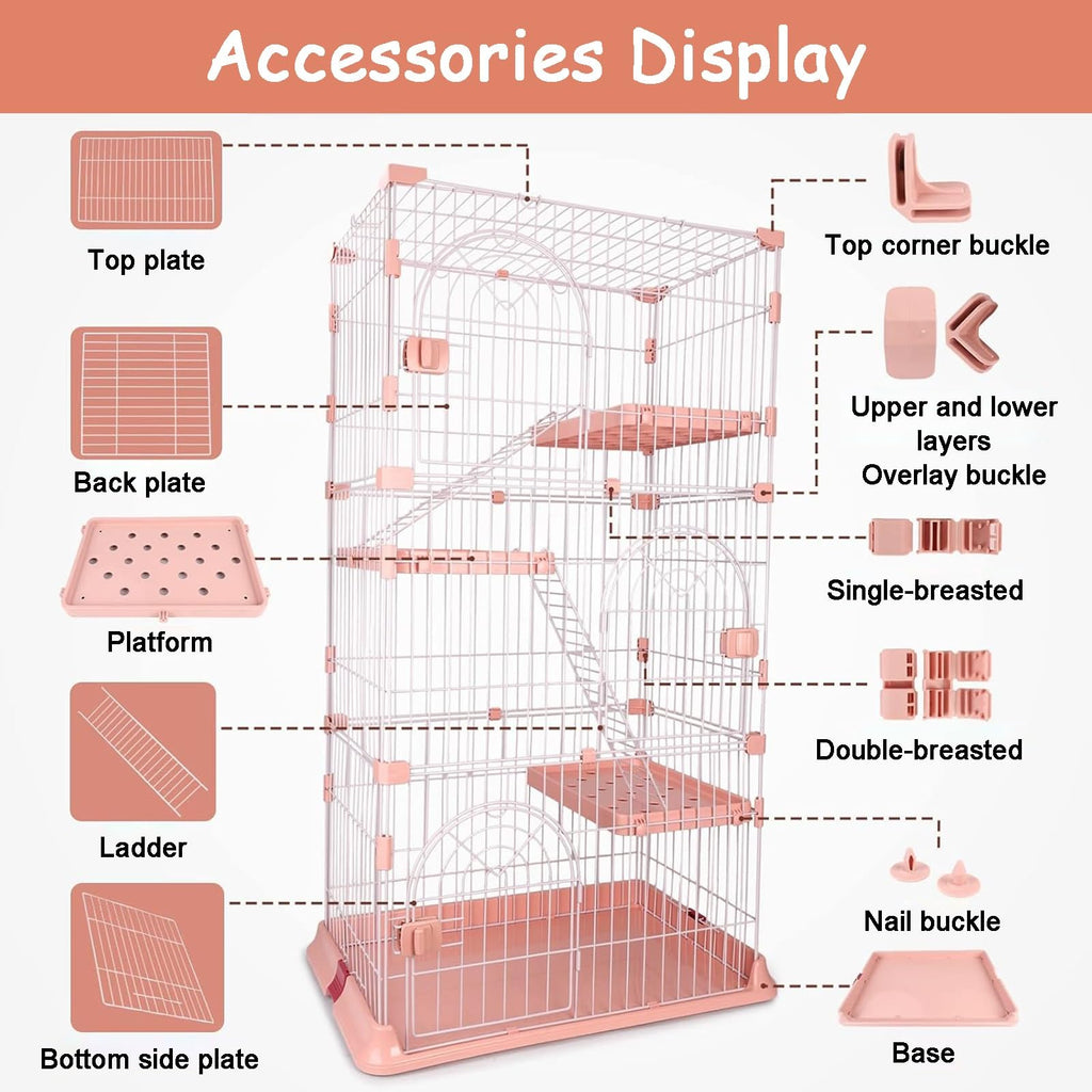 4-Tier Metal Indoor Cat Enclosure with 3 Doors K48752