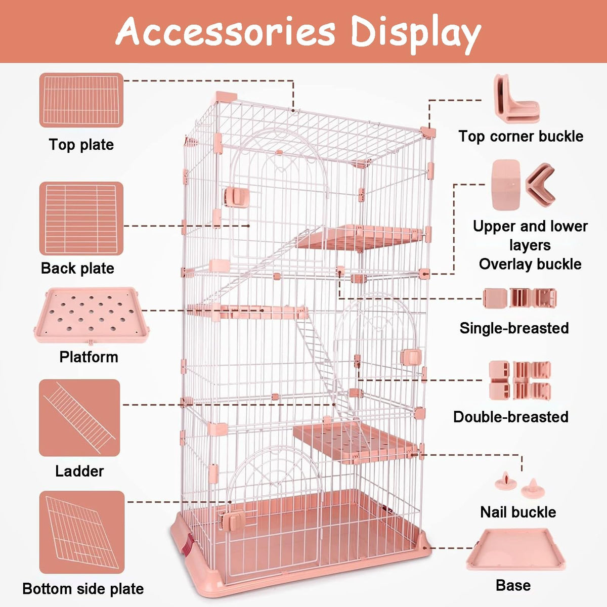 4-Tier Metal Indoor Cat Enclosure with 3 Doors K48752