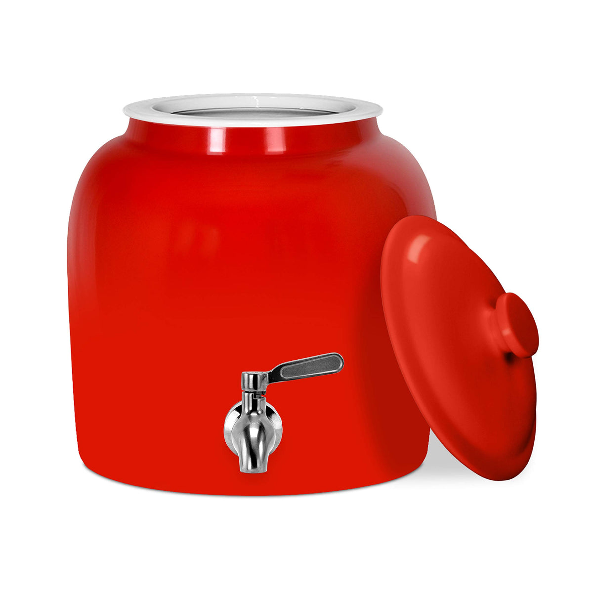 Porcelain Ceramic Crock Water Dispenser with Stainless Steel Faucet and Lid R52228