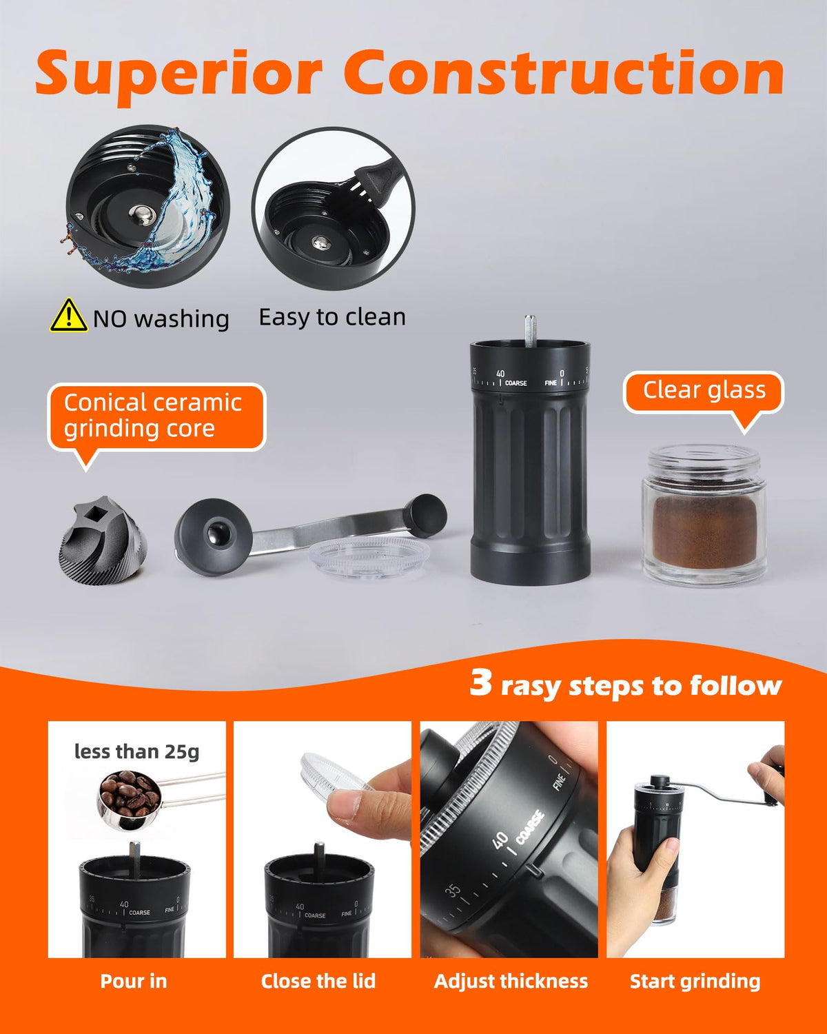 Manual Ceramics Burr Coffee Grinder with 40 Adjustable Settings K970