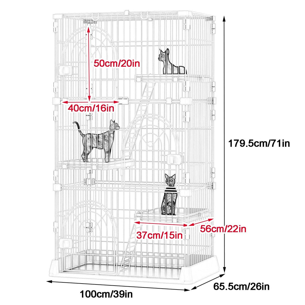 4-Tier Metal Indoor Cat Enclosure with 3 Doors K48752