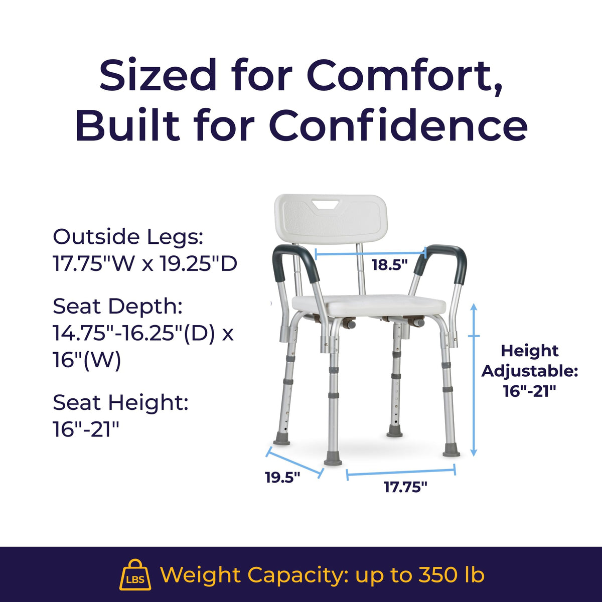 White Shower Chair with Back and Padded Arms S7430