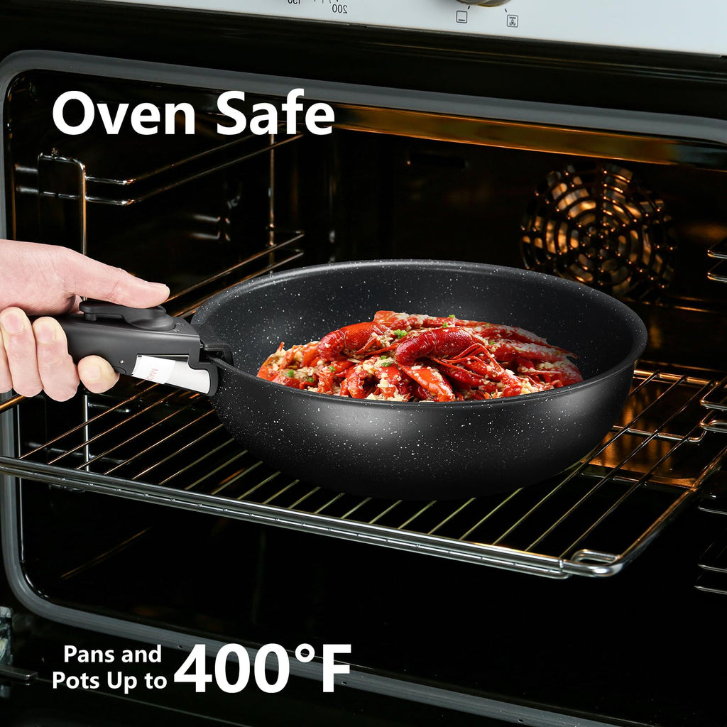 12-Piece Nonstick Cookware Set with Detachable Handle, Black I1837
