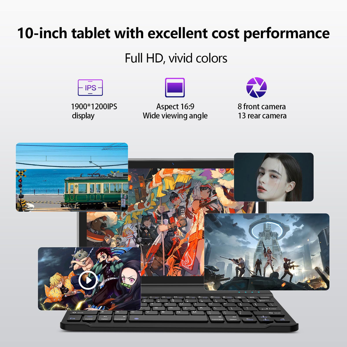 10 inch Android Tablet with Keyboard, 128GB ROM 16GB RAM, Black O999
