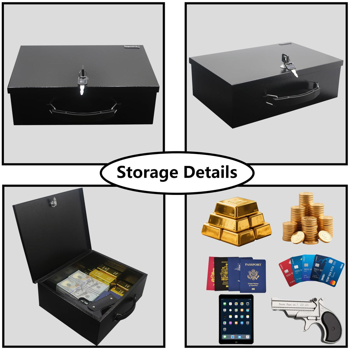 Fireproof Key Lock Steel Security Safe Box, 0.38 Cu Ft, Black G306
