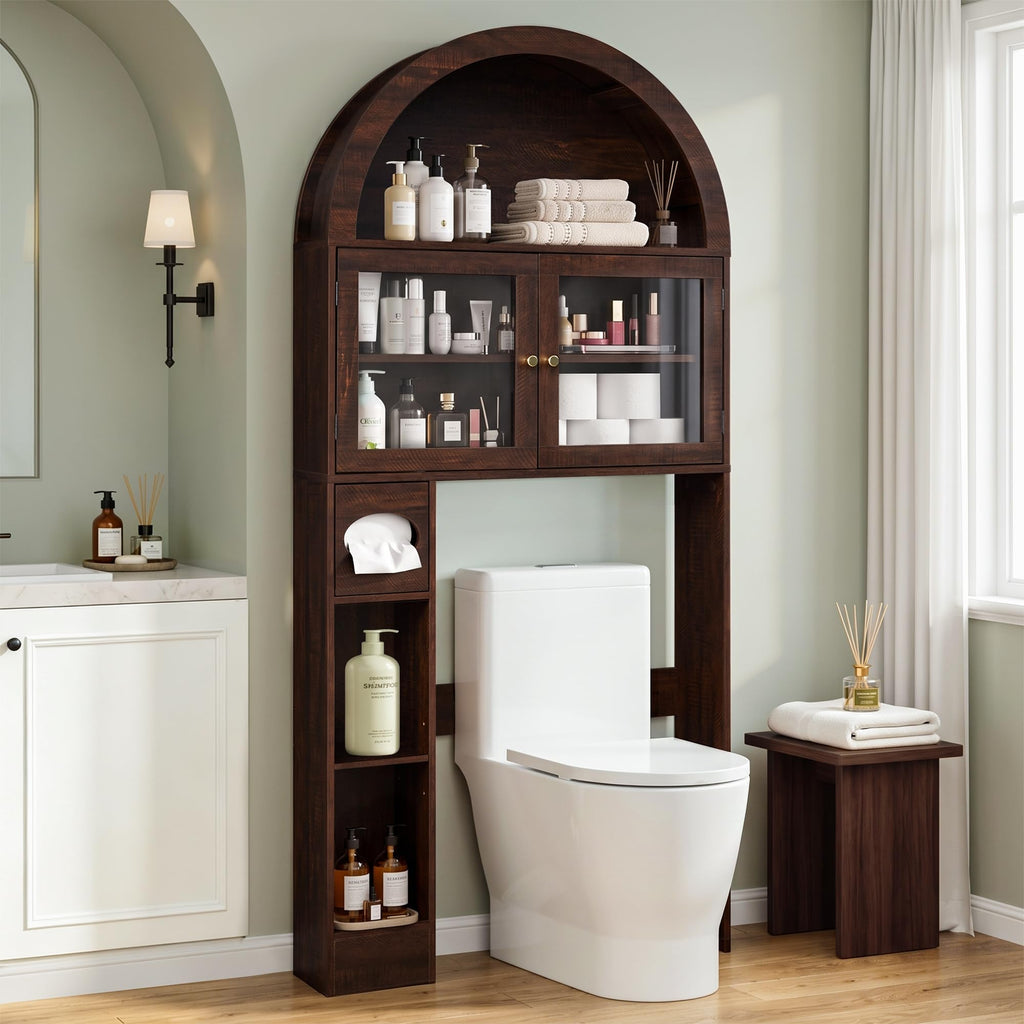 Over the Toilet Storage Cabinet with Arched Top, 68" Tall, Dark Walnut B7852